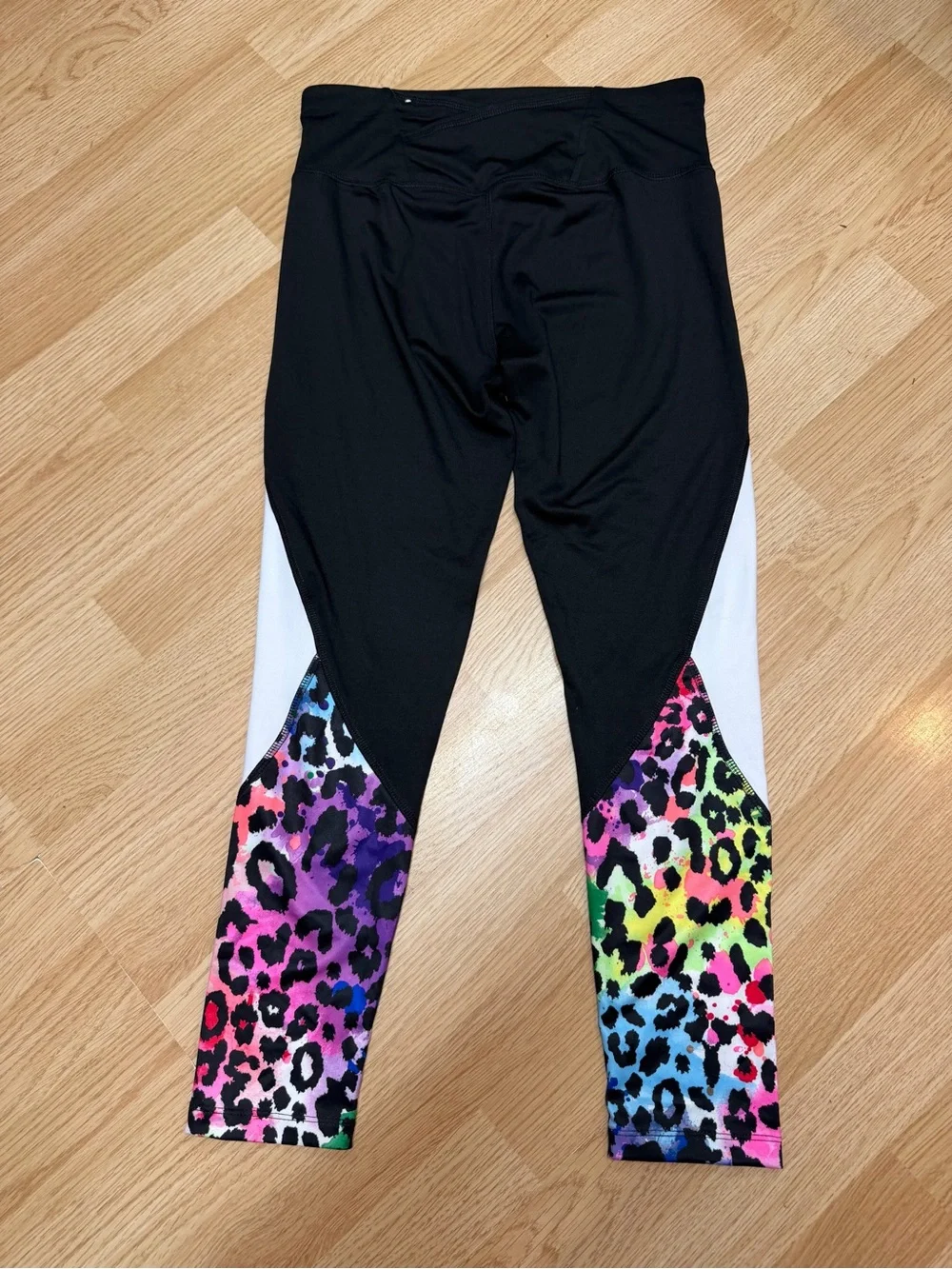 Justice Sport Girls XL 16/18 Black Rainbow Leopard Colorblock Athletic Leggings